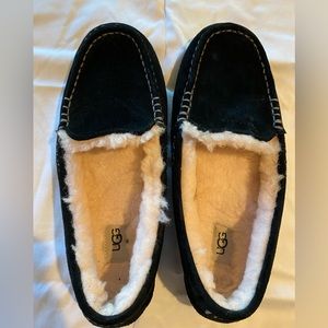 UGG Black Fuzzy Moccasins Slippers